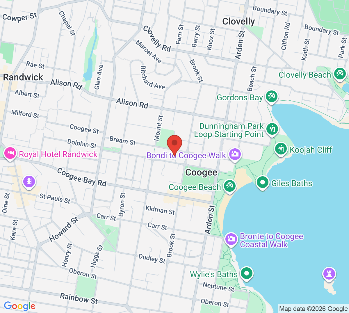 Map of Coogee Beach Tennis