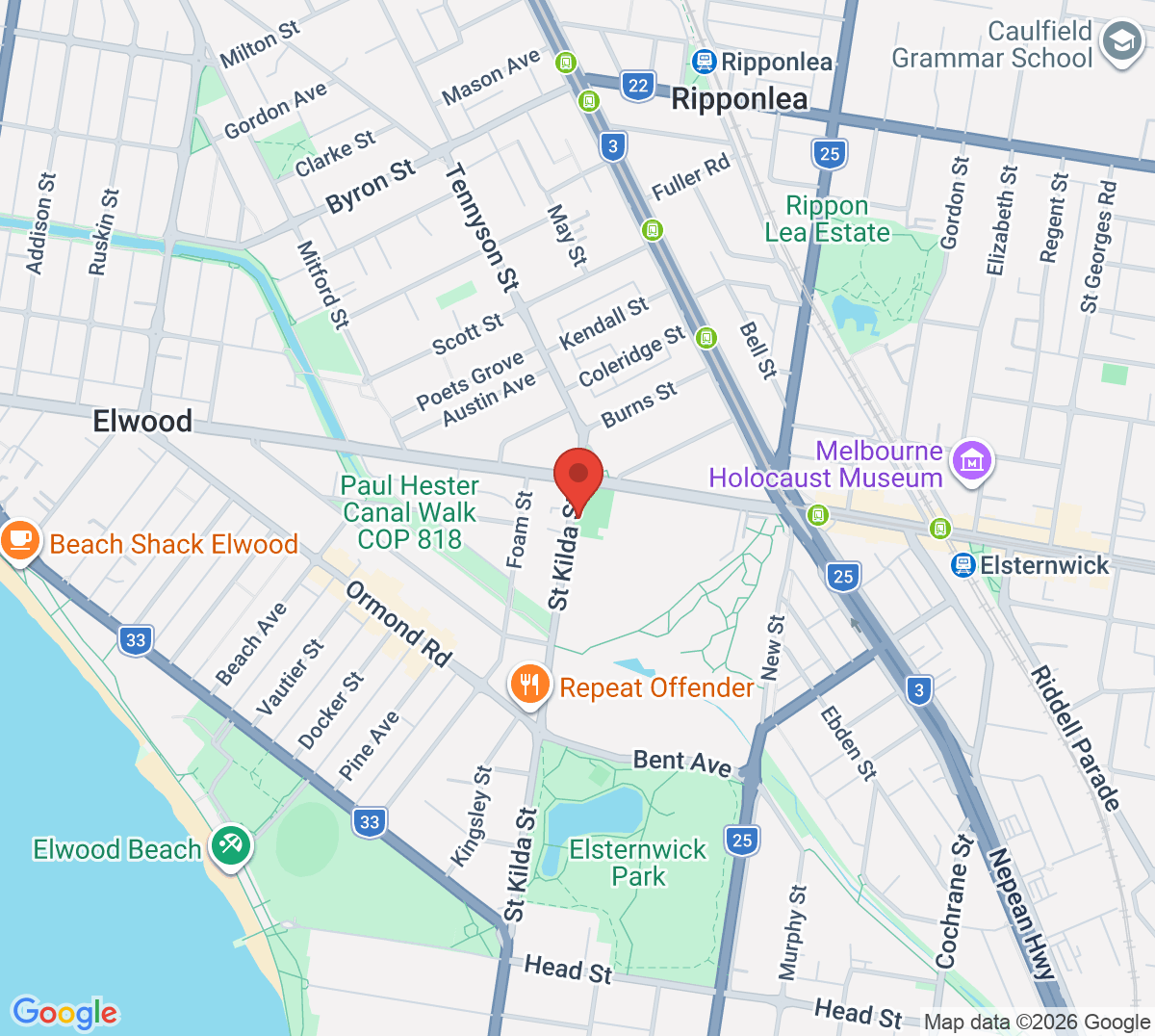 Map of Elsternwick Park Tennis Centre