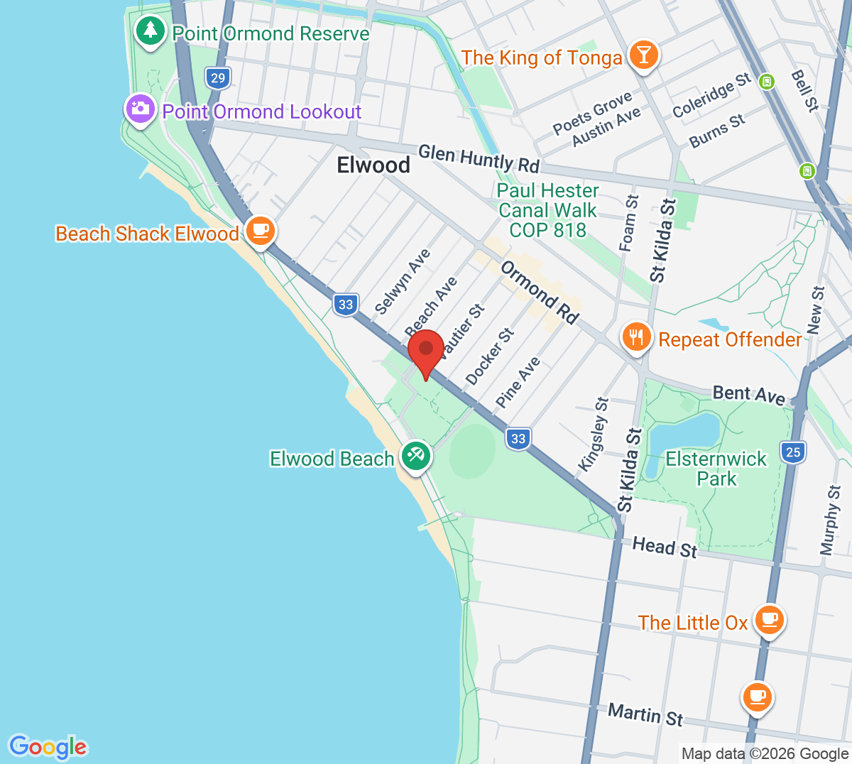 Map of Elwood Park Tennis Club