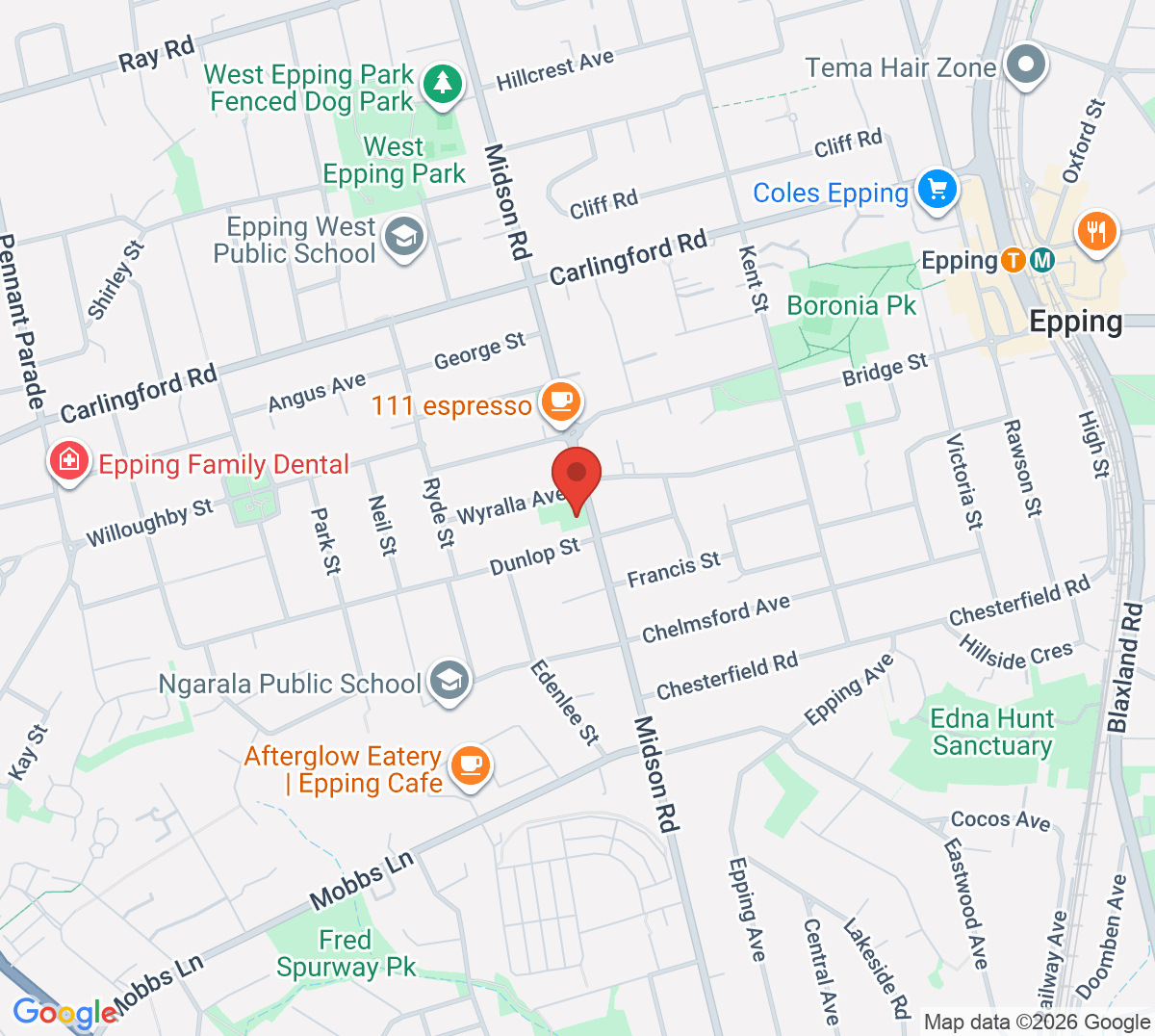 Map of Midson Road Epping