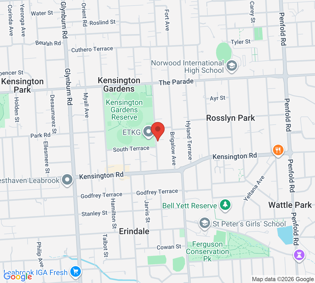 Map of East Torrens-Kensington Gardens Tennis Club
