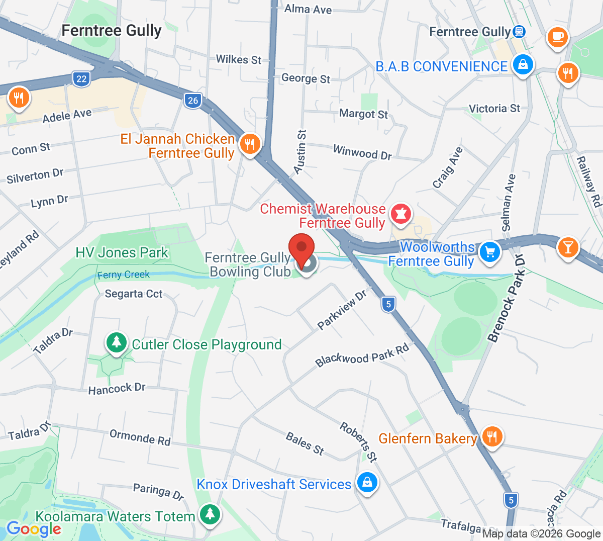 Map of Ferntree Gully Tennis Club