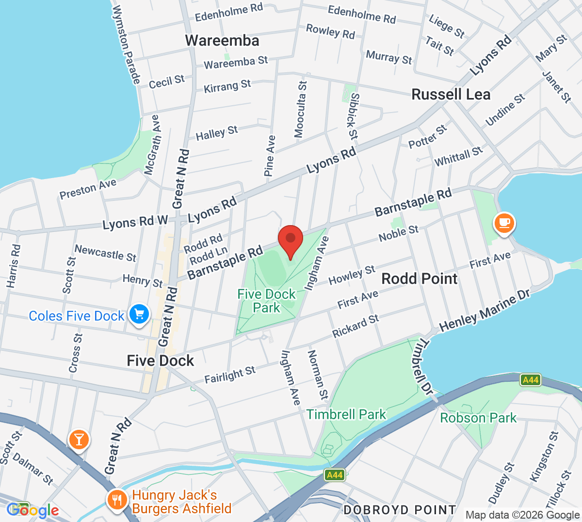 Map of Five Dock Park Tennis Centre