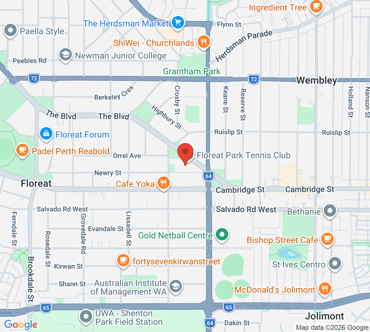 Map of Floreat Park Tennis Club