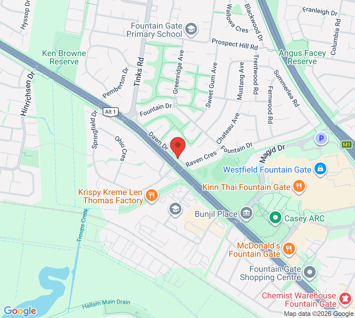 Map of Fountain Gate Tennis Club