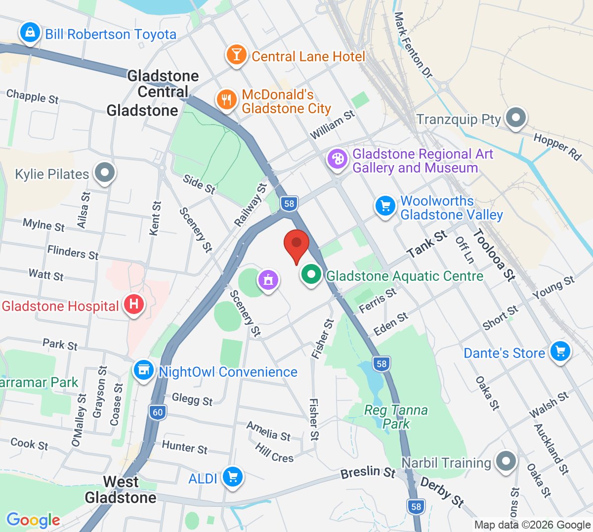 Map of Gladstone Tennis and Squash