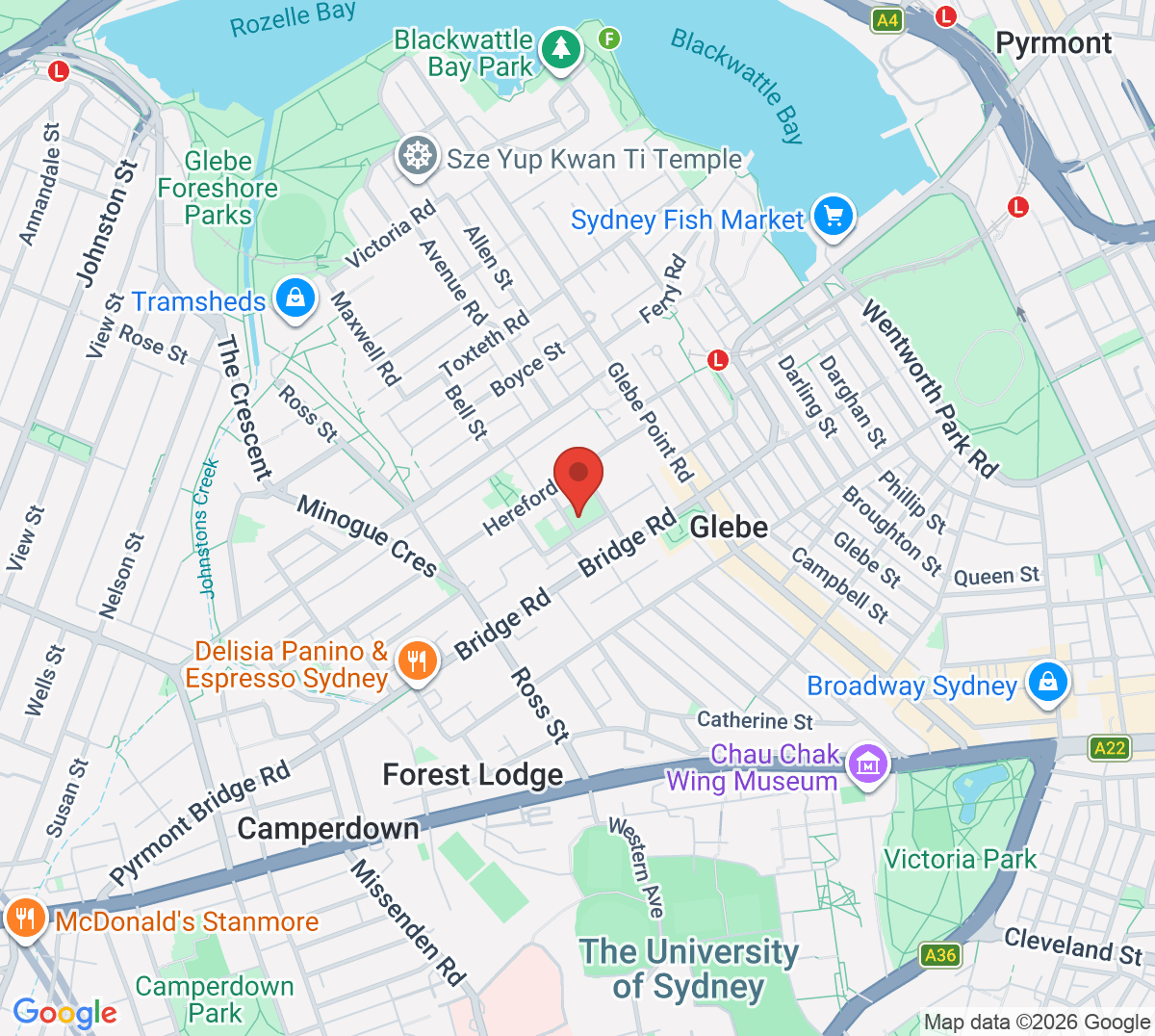 Map of Glebe Tennis Court