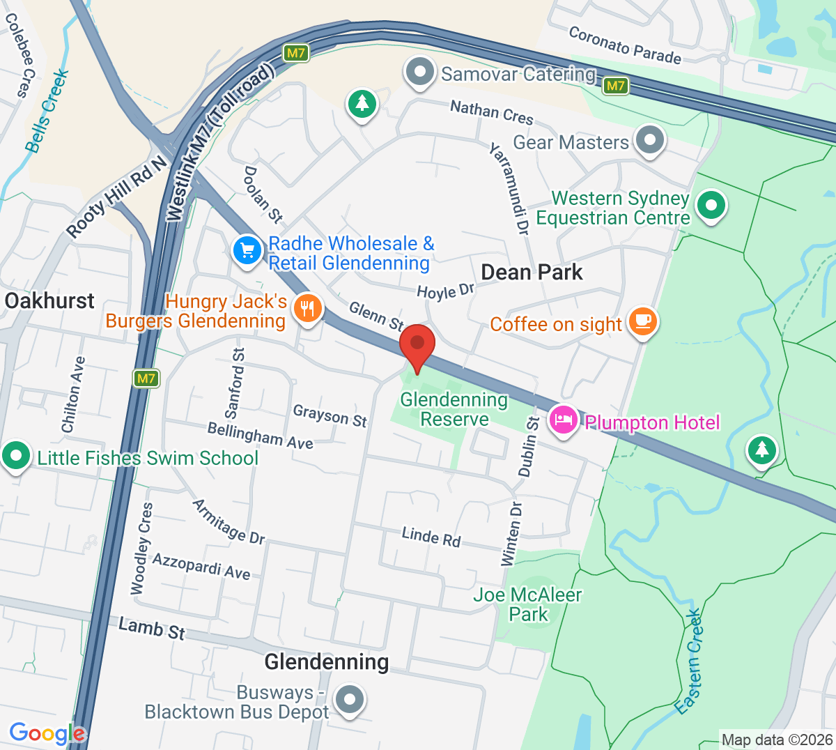Map of Glendenning Reserve Tennis Courts