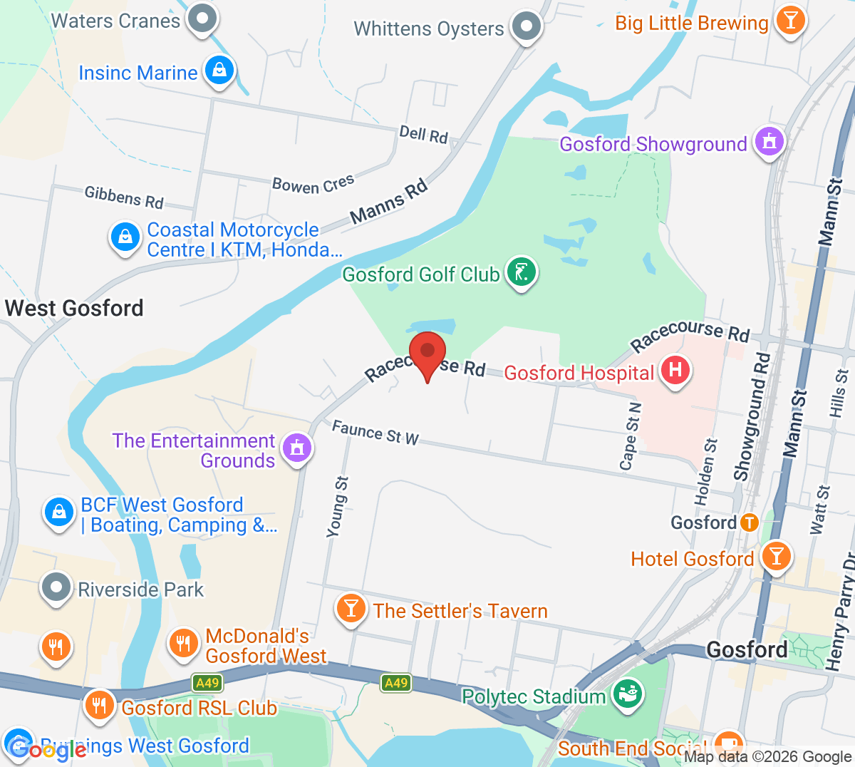 Map of Gosford Tennis Club (Upper Complex)