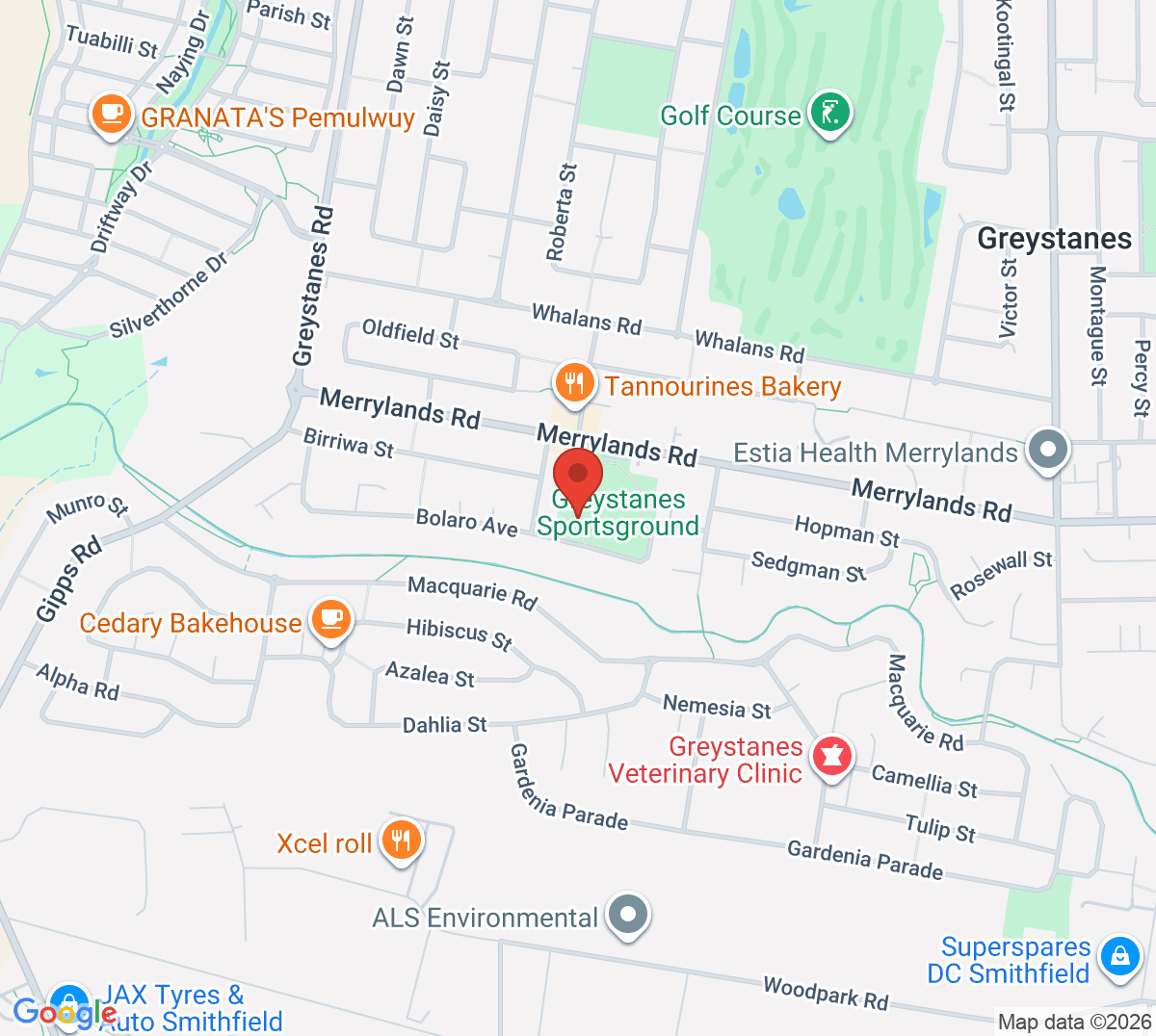 Map of Greystanes Sports Ground Tennis Courts