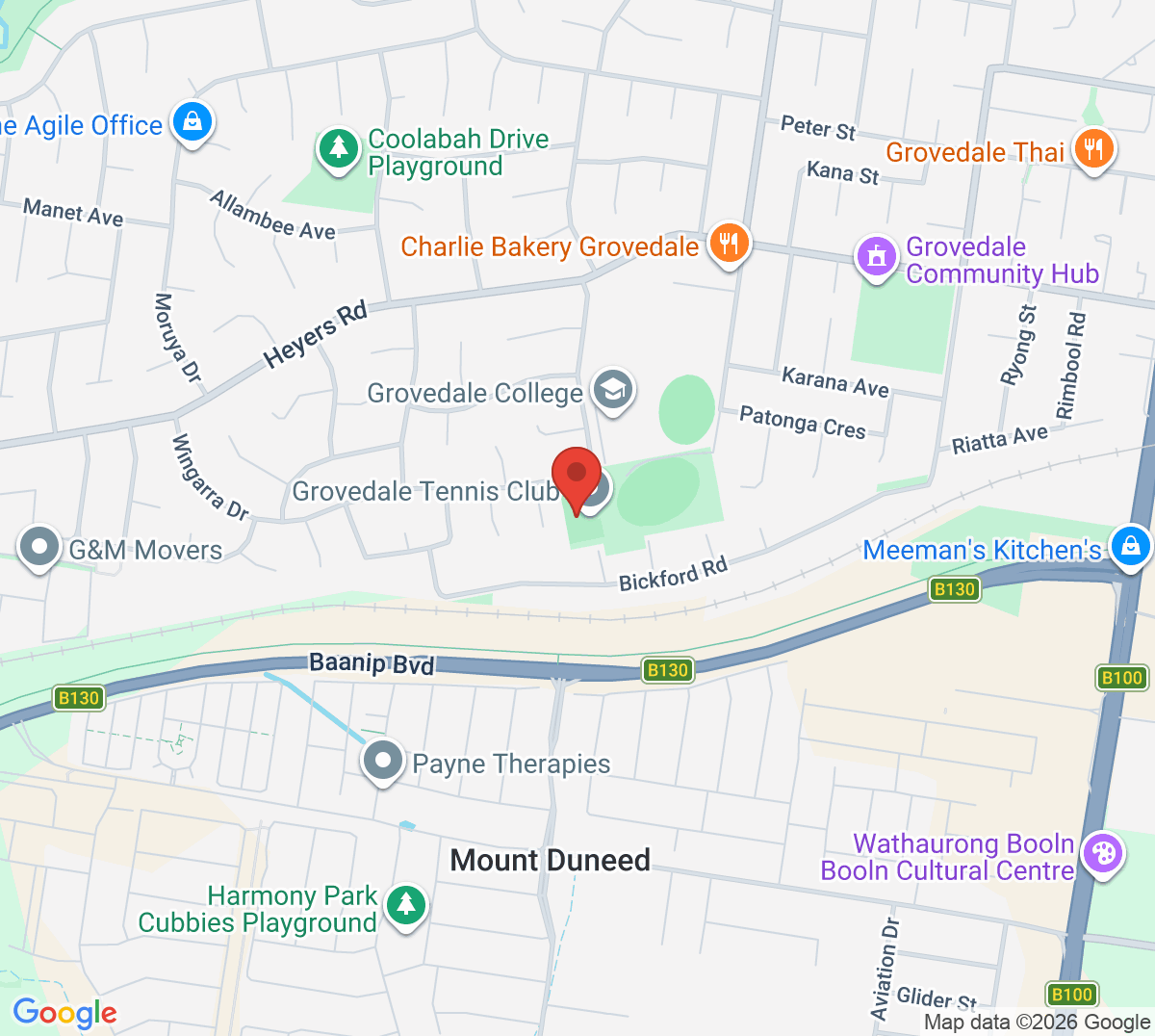 Map of Grovedale Tennis Club