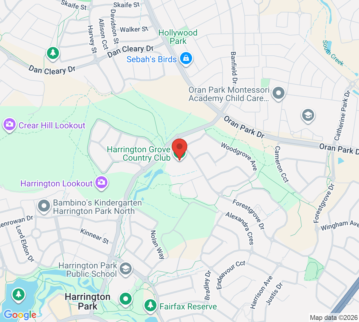 Map of Harrington Grove Tennis Courts