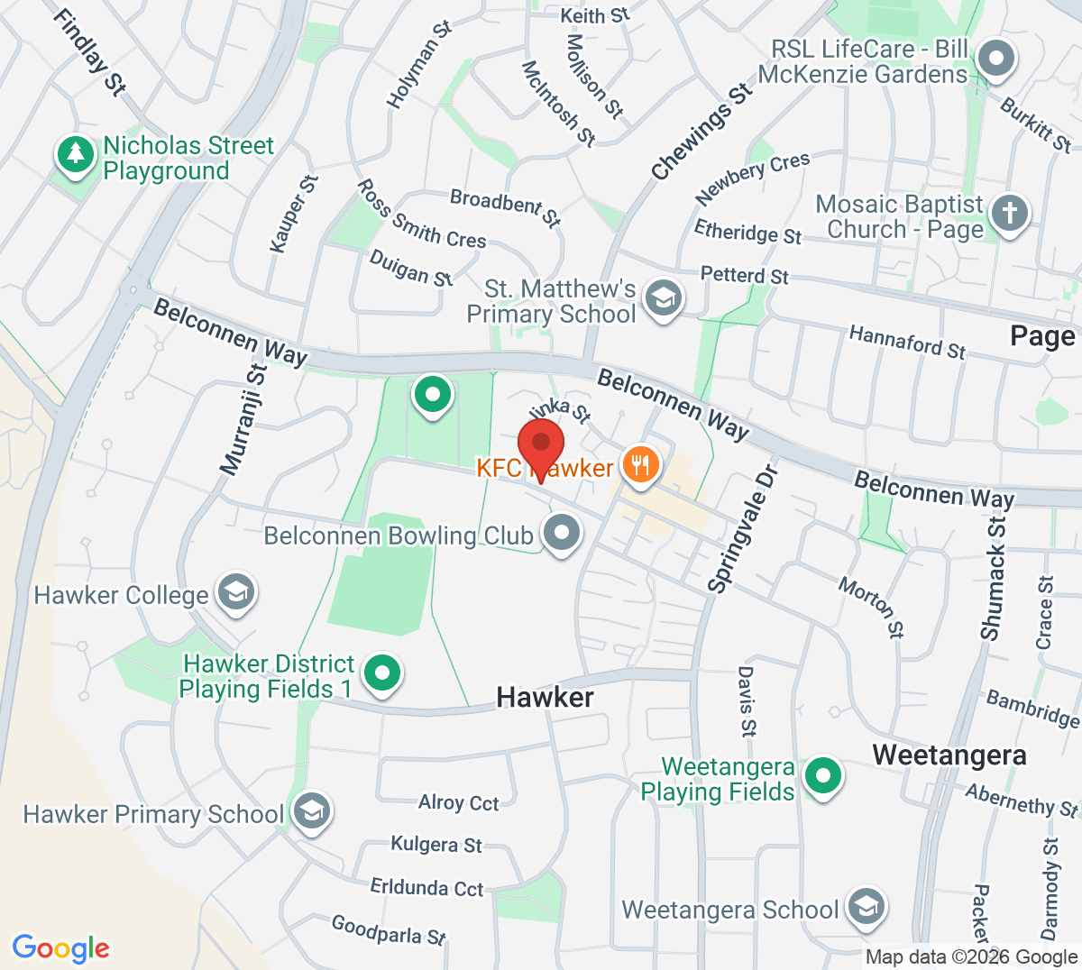 Map of Hawker Tennis Centre