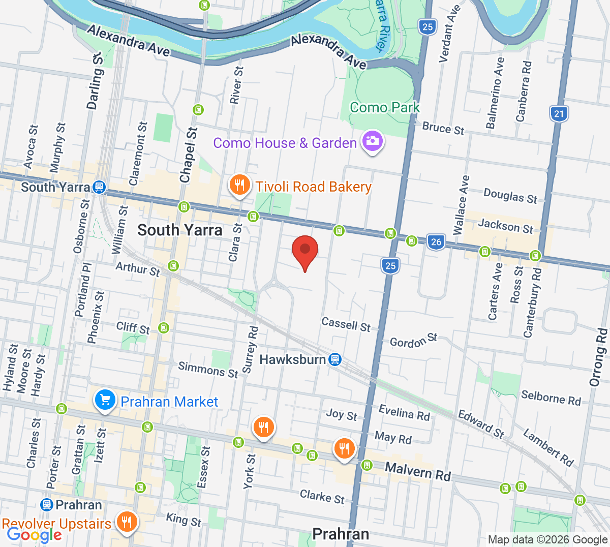 Map of Hawksburn Tennis Club