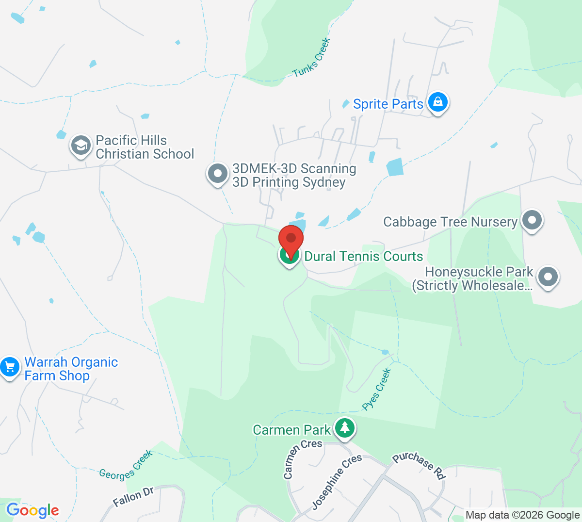 Map of Dural Tennis Centre