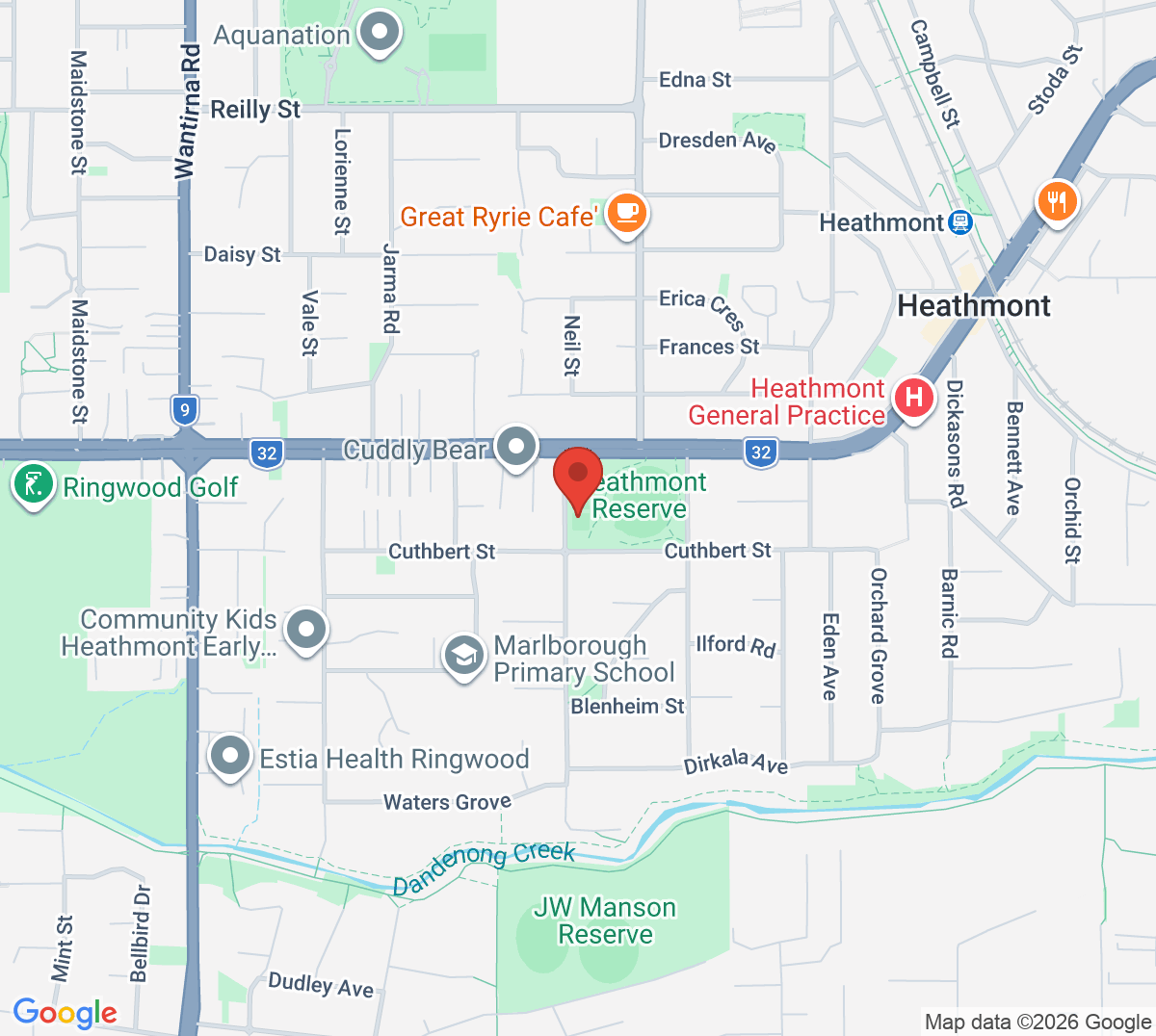 Map of Heathmont Tennis Club