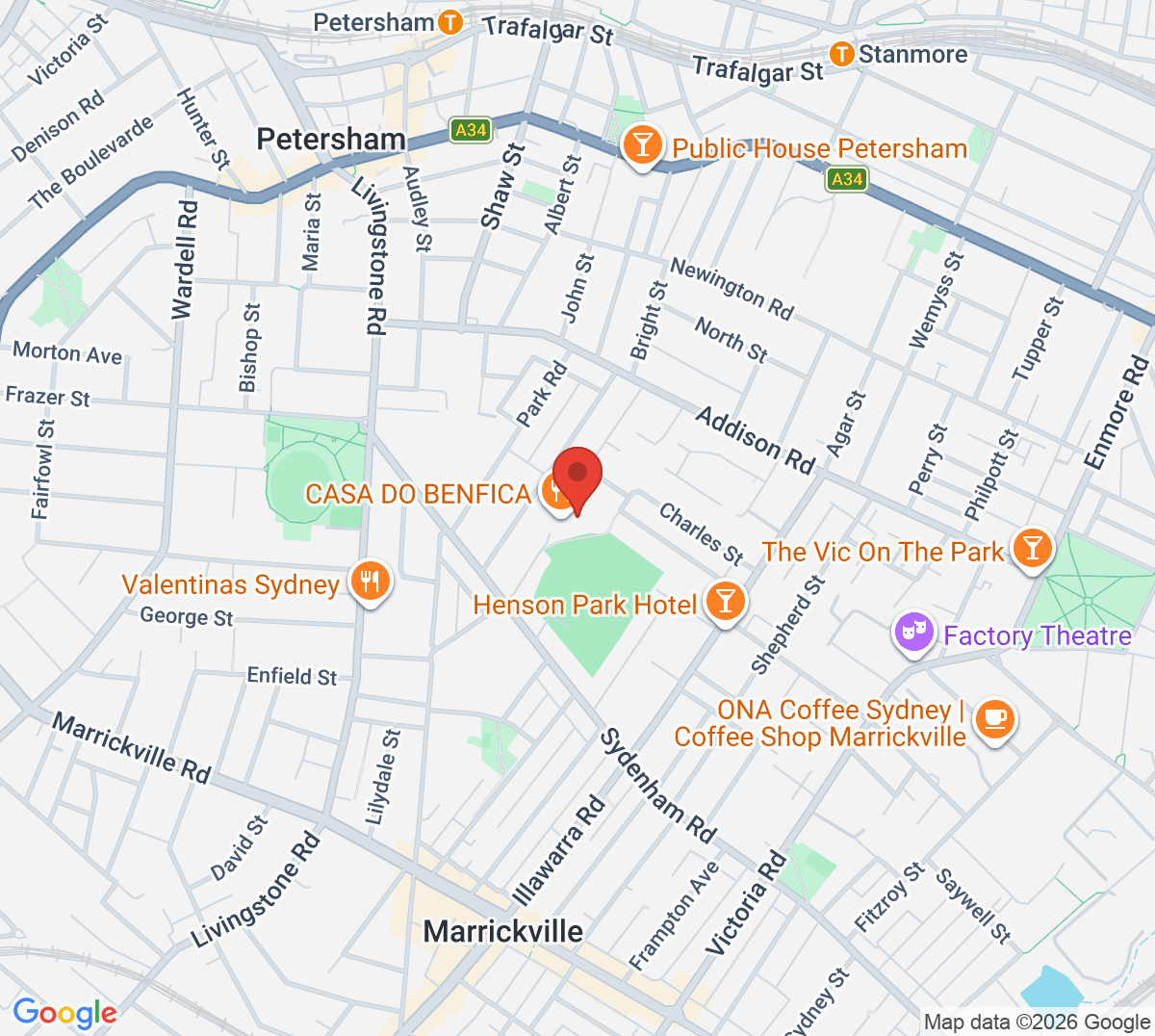 Map of Henson Park Tennis Centre
