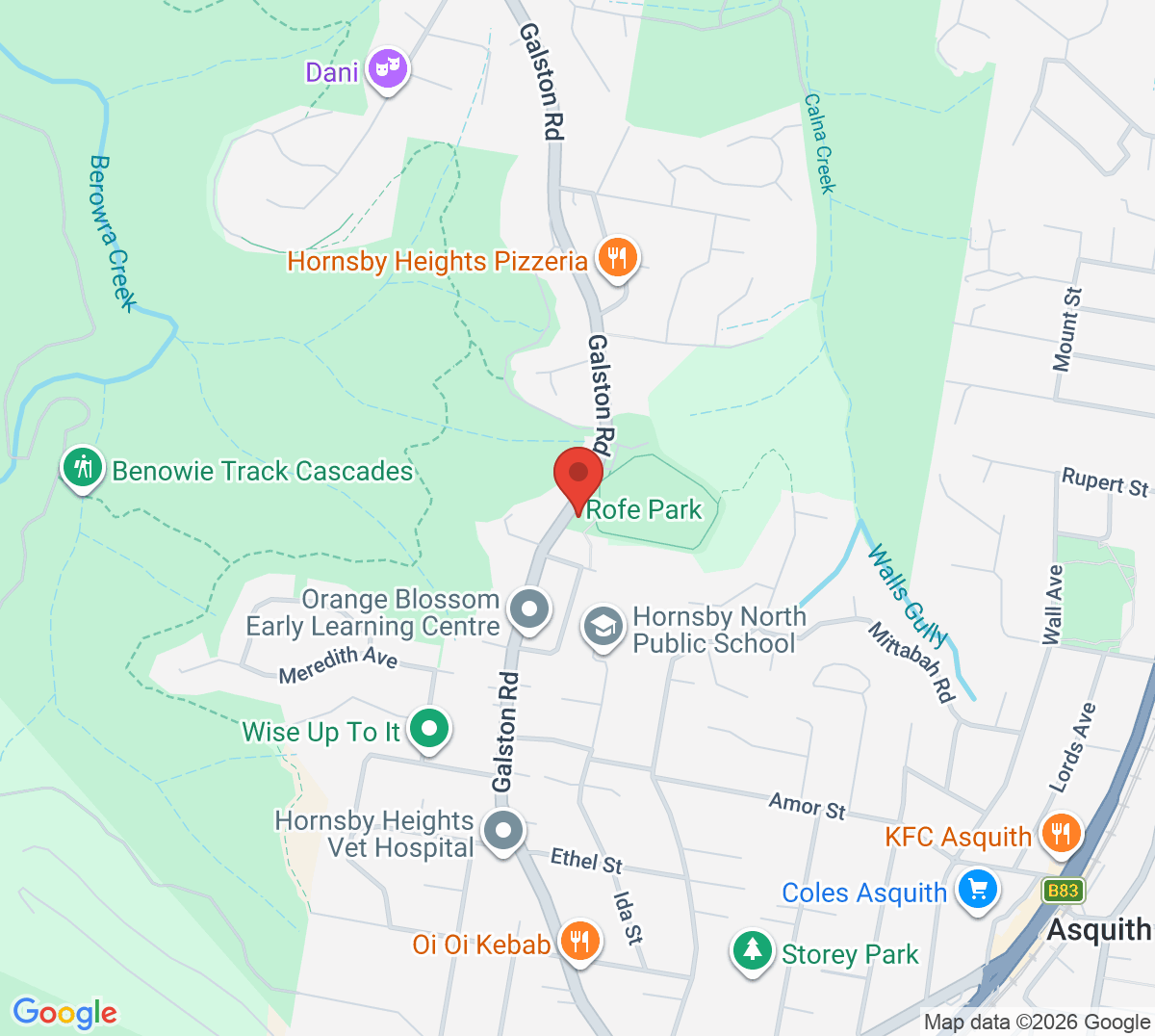 Map of Hornsby Heights Tennis Court