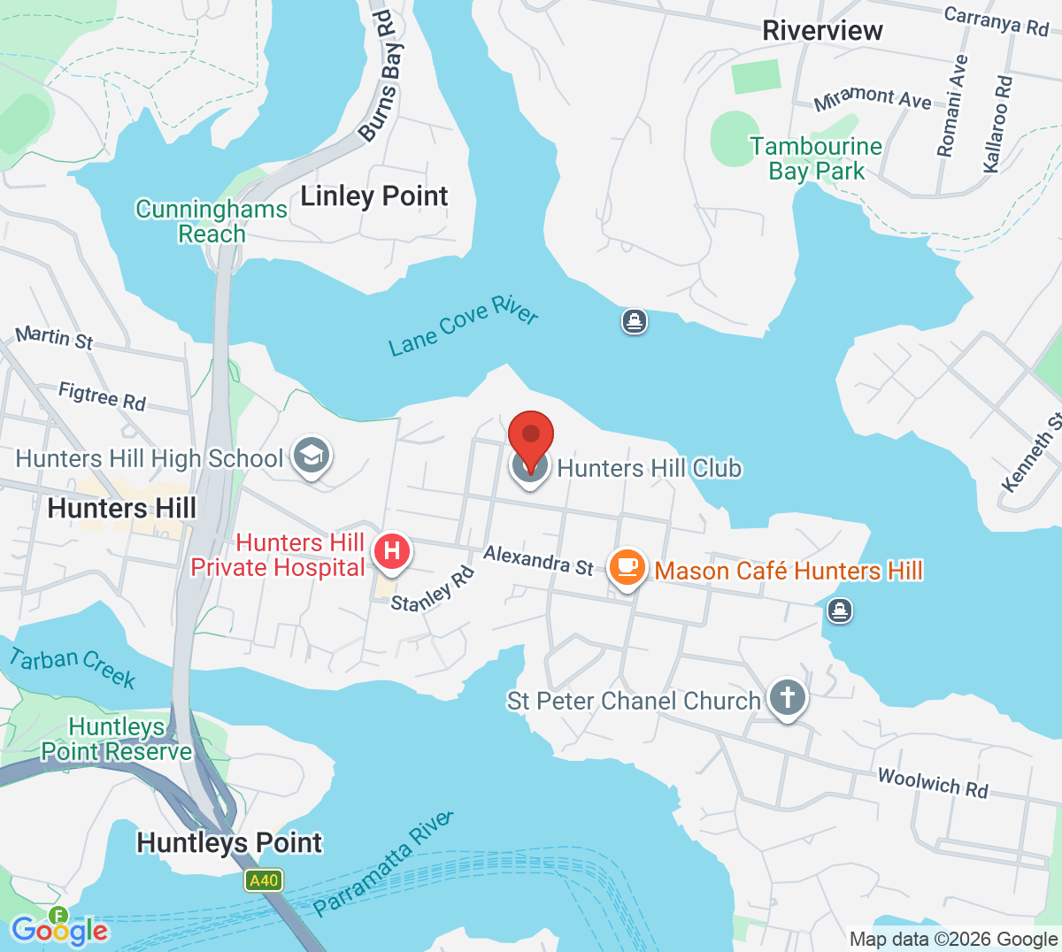 Map of Hunters Hill Club