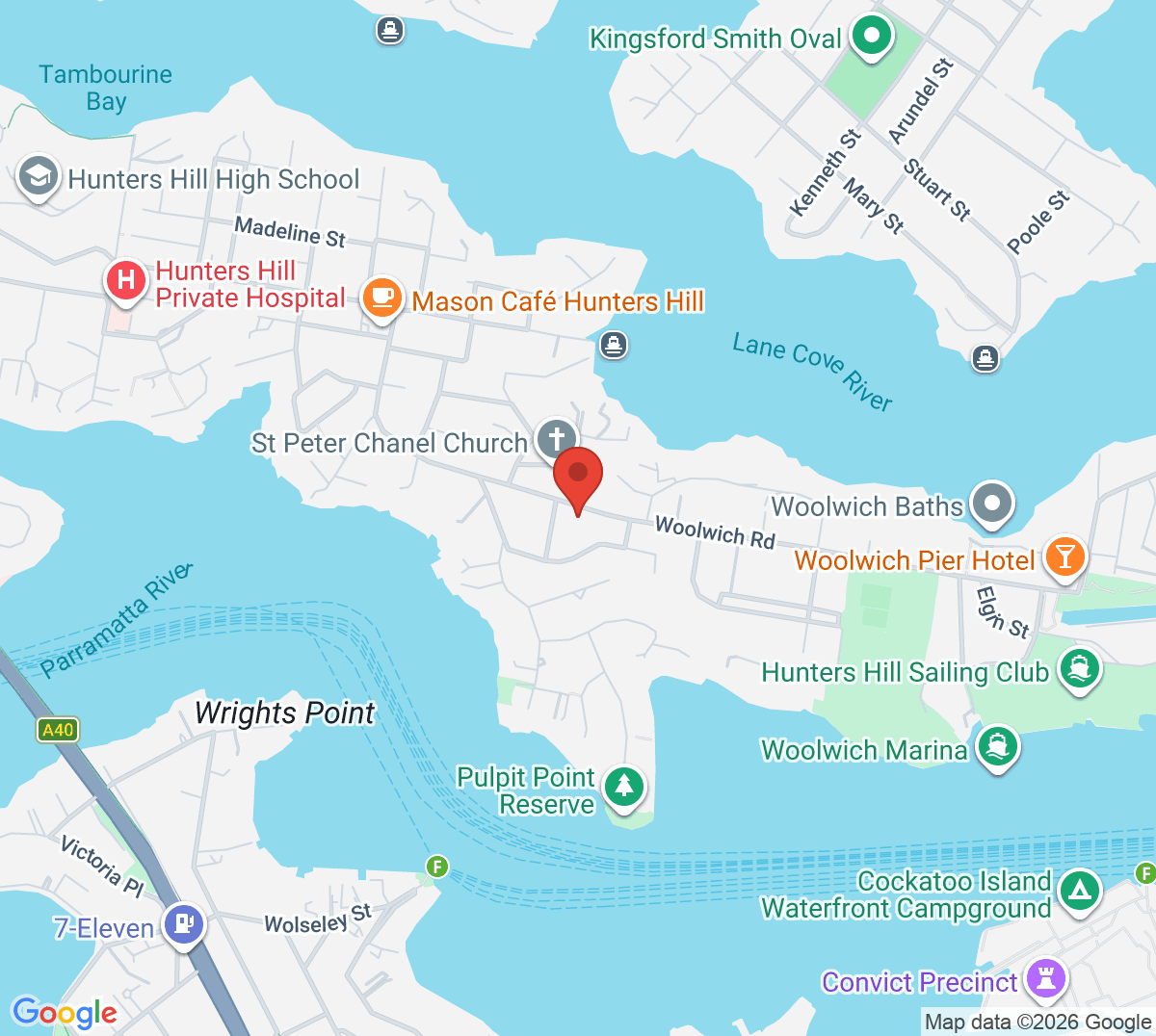 Map of Hunters Hill Tennis Club