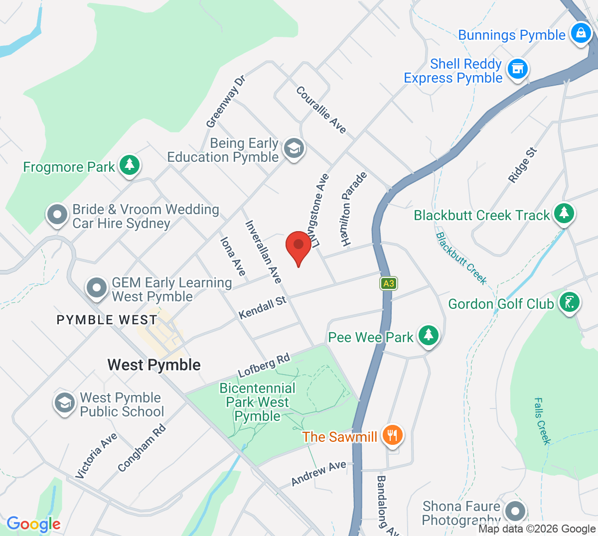 Map of Kendall St Tennis Courts