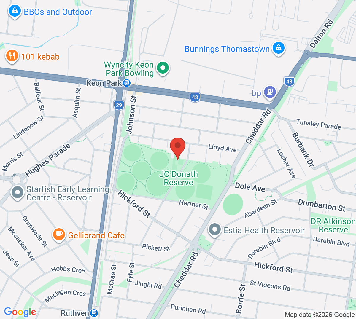 Map of Keon Park Tennis Club
