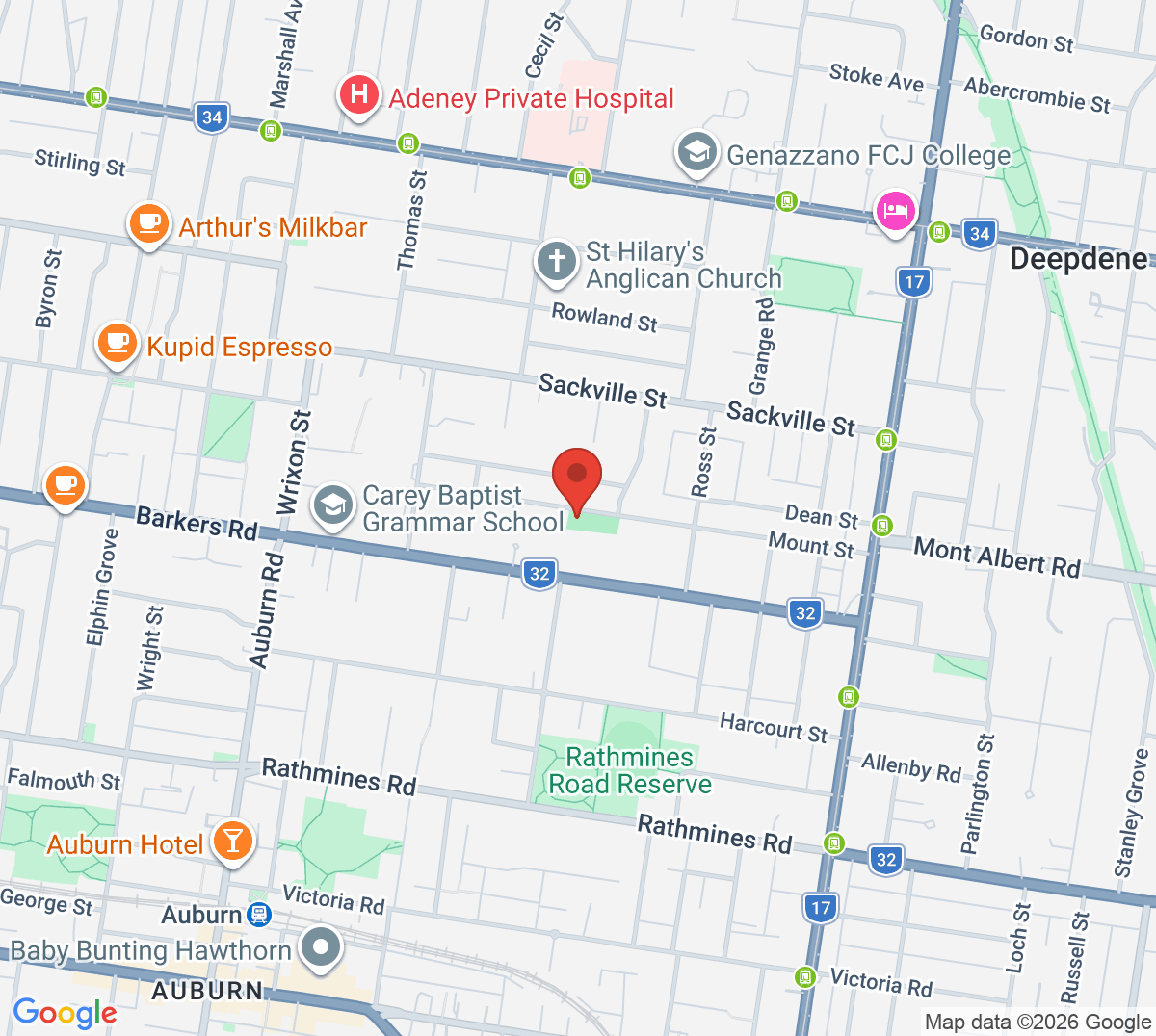 Map of Kew - Carey Tennis Club