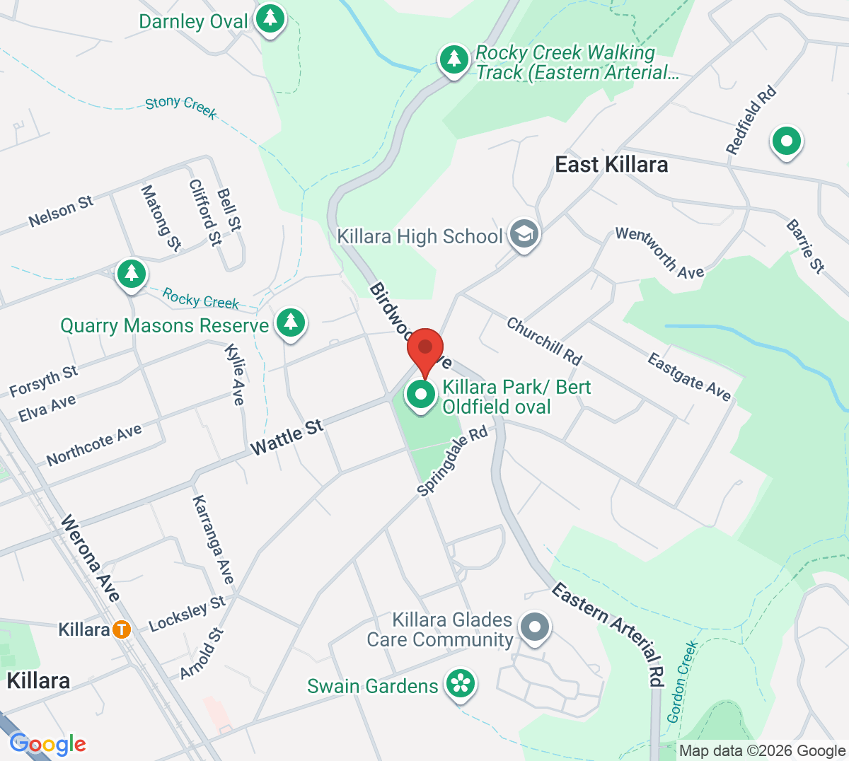 Map of Killara Park Tennis Courts