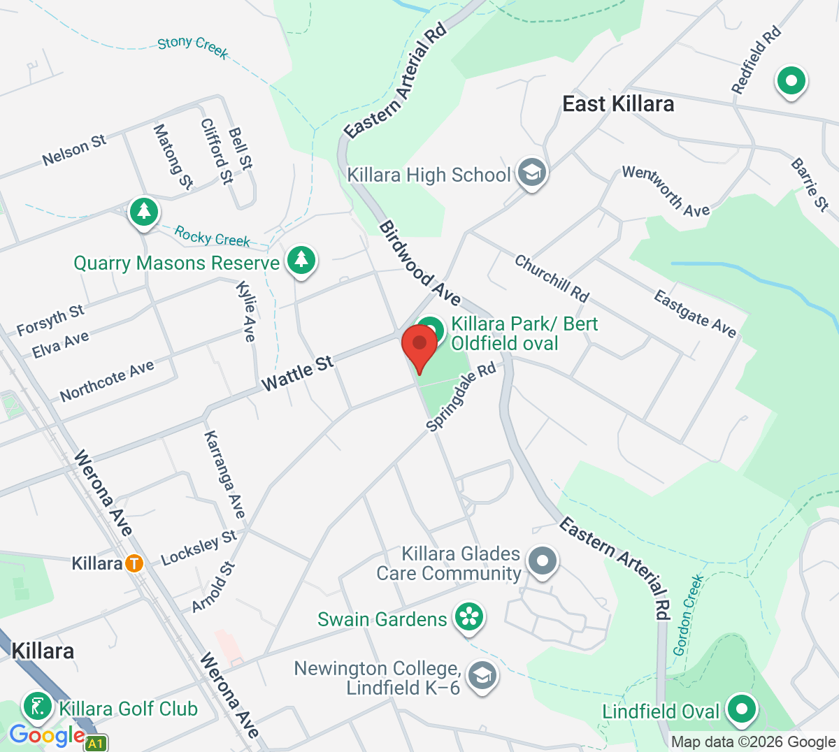 Map of Killara Park (W.A. Bert Oldfield Oval)