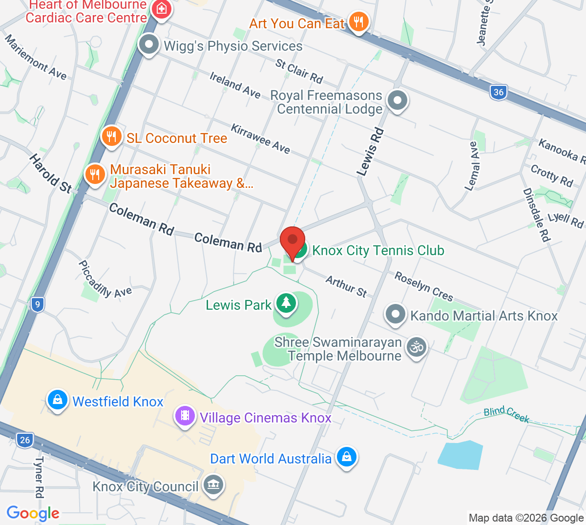 Map of Knox City Tennis Club
