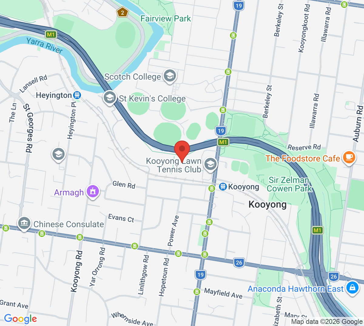 Map of Kooyong Lawn Tennis Club