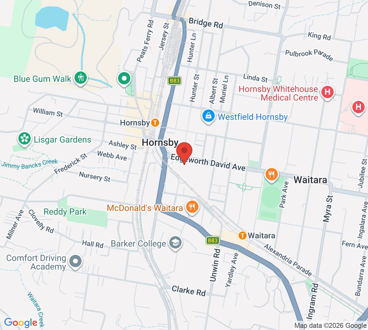 Map of Kim Warwick Tennis - Hornsby