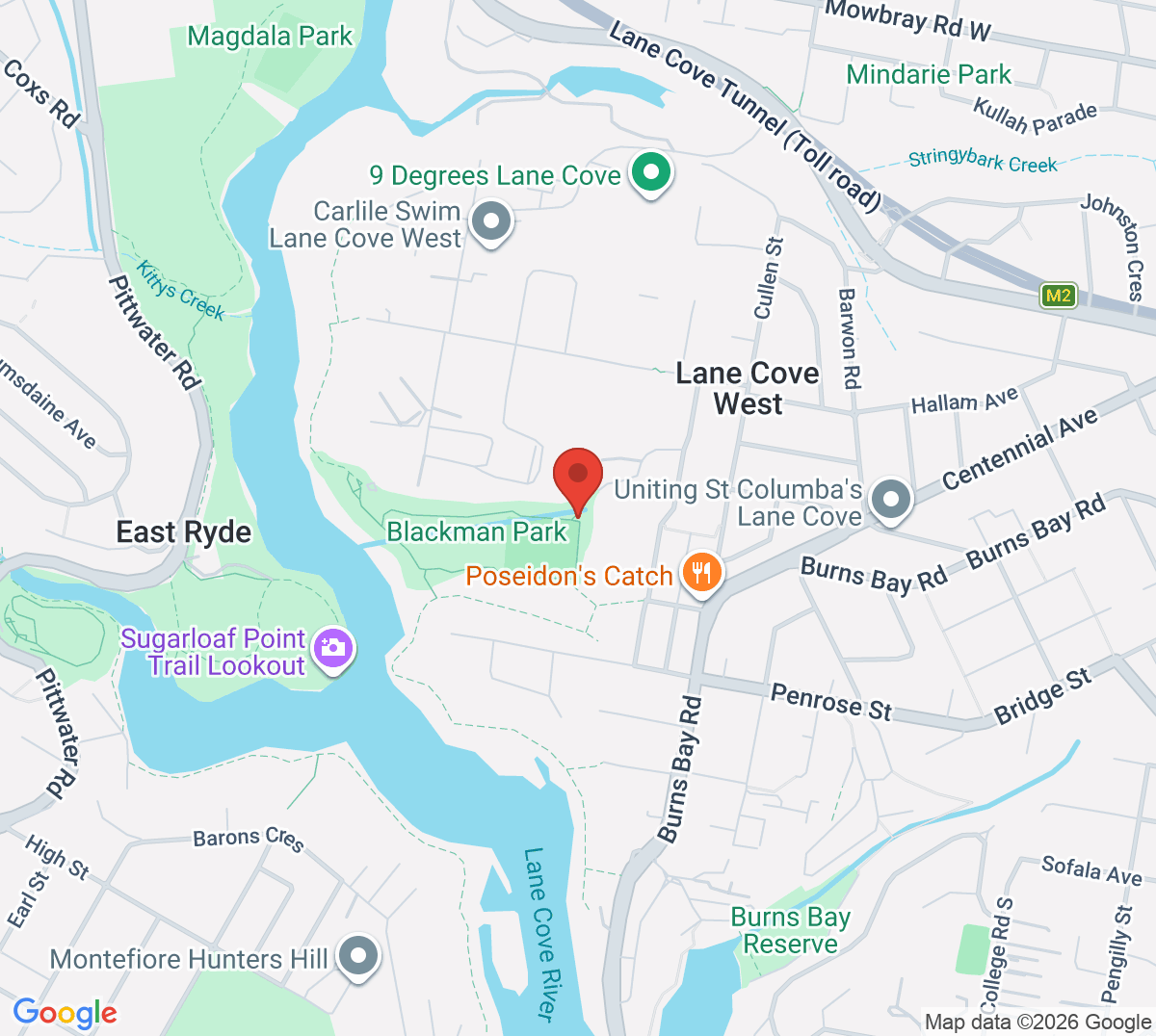 Map of Lane Cove West Tennis Club