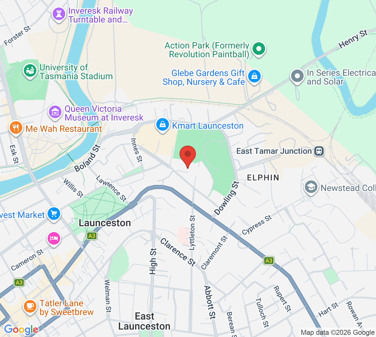 Map of Launceston Indoor Sports Arena