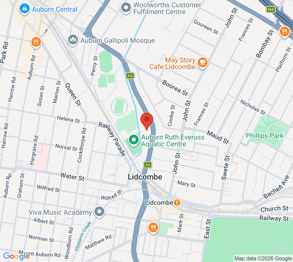 Map of Lidcombe Tennis Centre