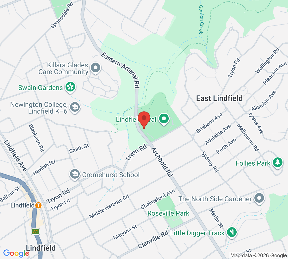 Map of Lindfield Park Tennis Courts