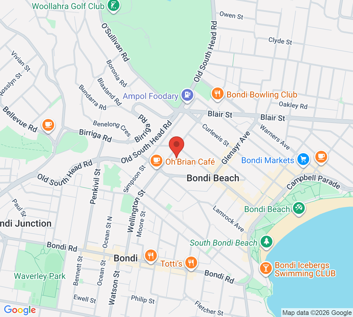 Map of Maccabi Tennis Bondi