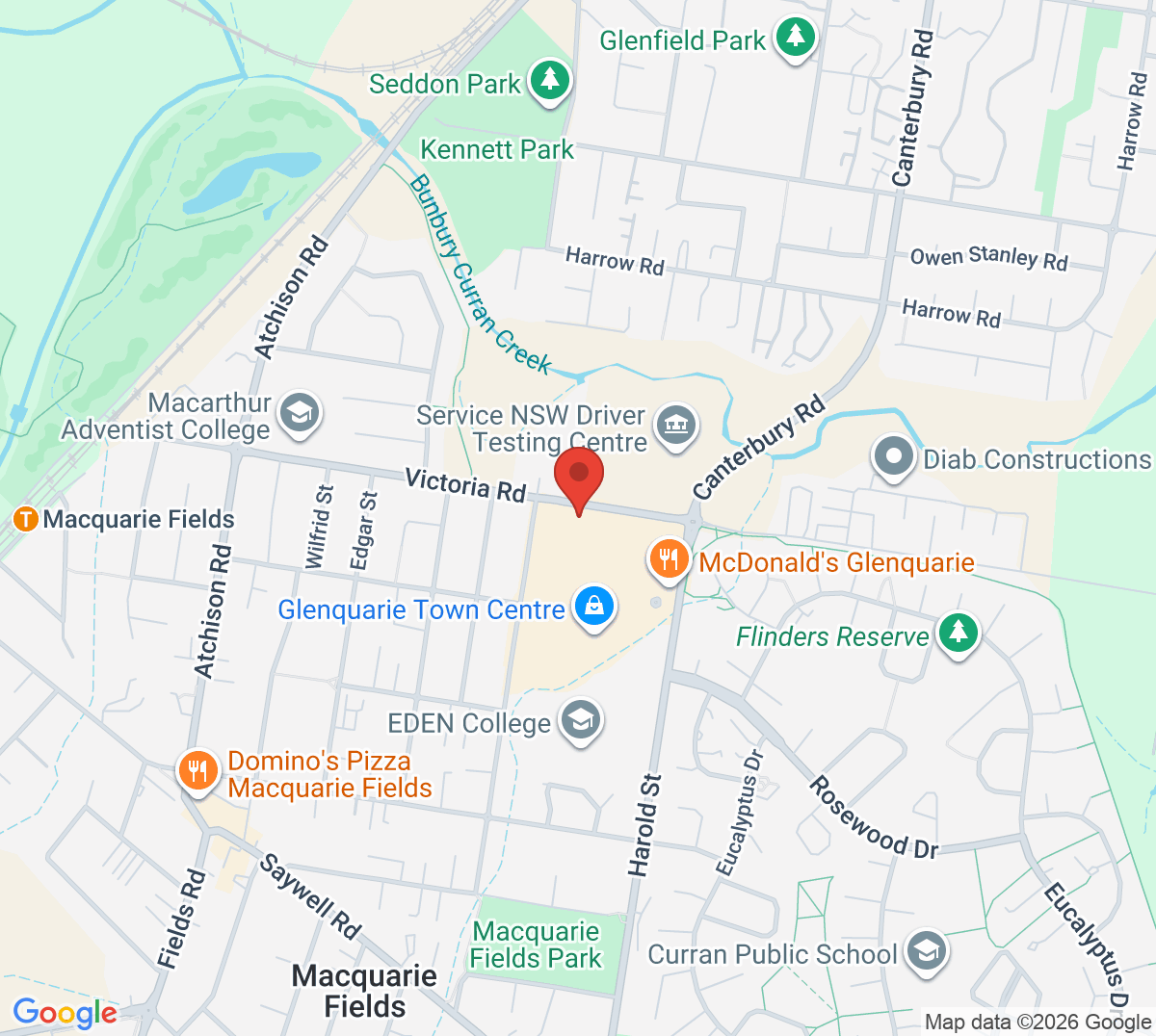 Map of Macquarie Fields Tennis Courts