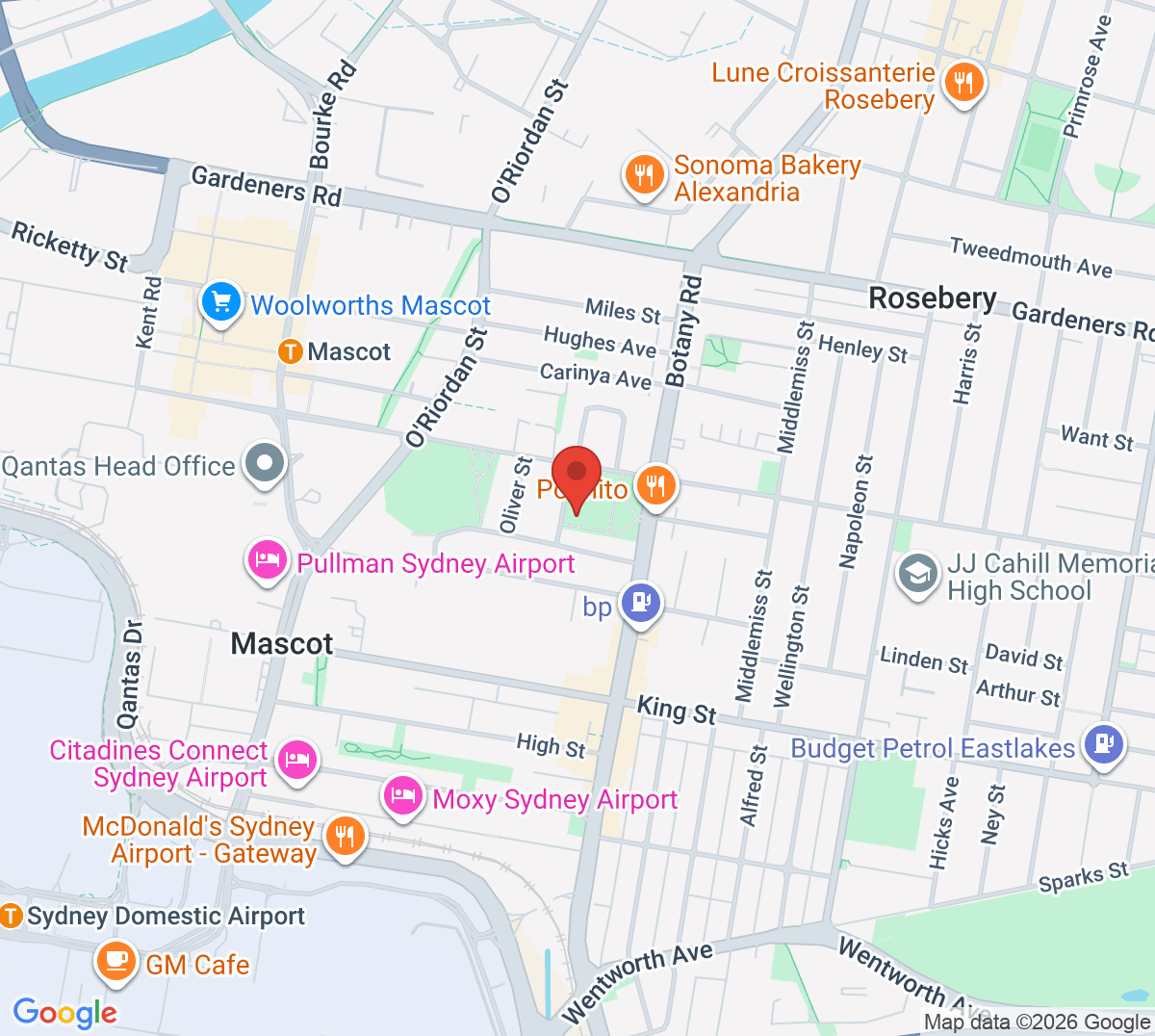 Map of Mascot Memorial Park Tennis Courts