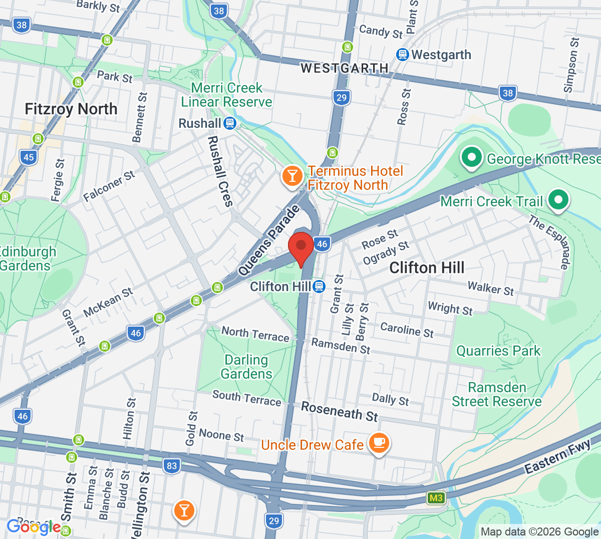 Map of Mayors Park Tennis and Netball Centre (Home of Clifton Hill Tennis Club)