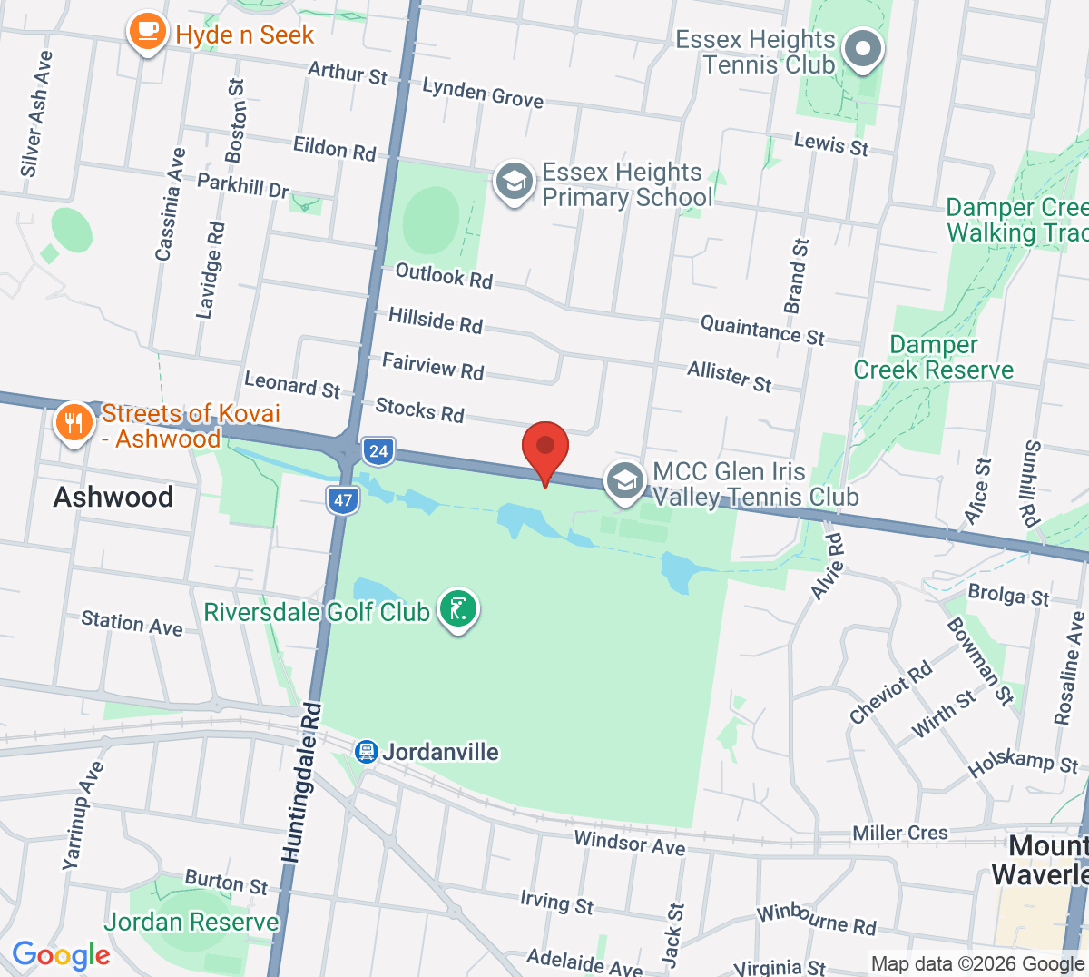 Map of MCC Glen Iris Valley Tennis Club