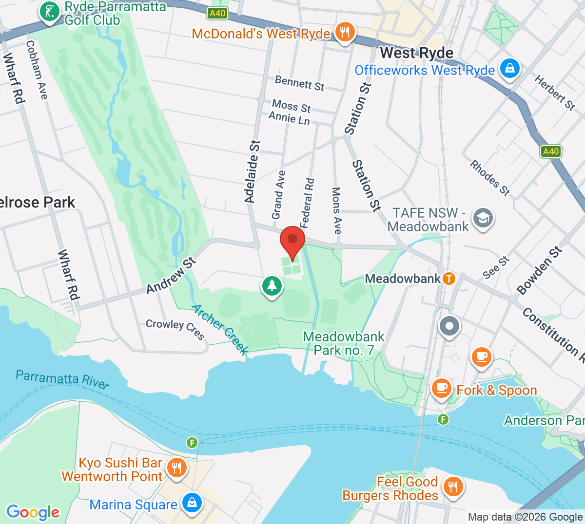 Map of Meadowbank Park Tennis Centre