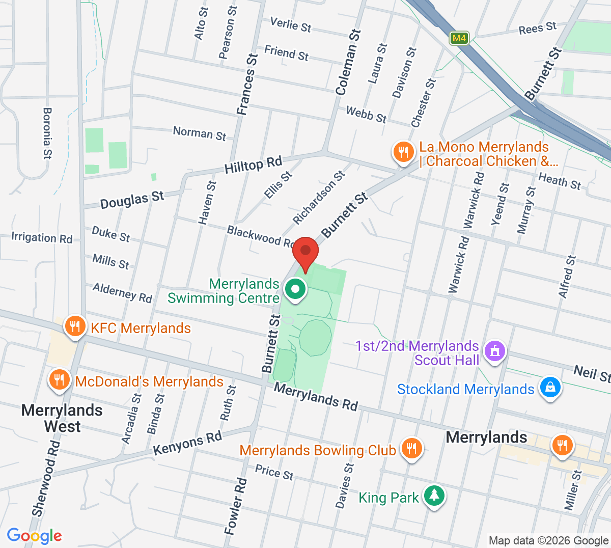 Map of Merrylands Park Tennis Courts