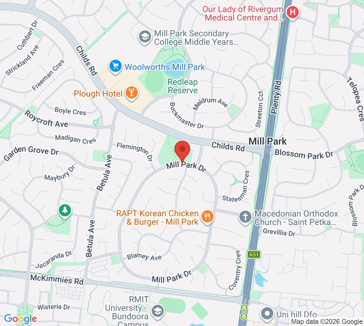 Map of Mill Park Tennis Club