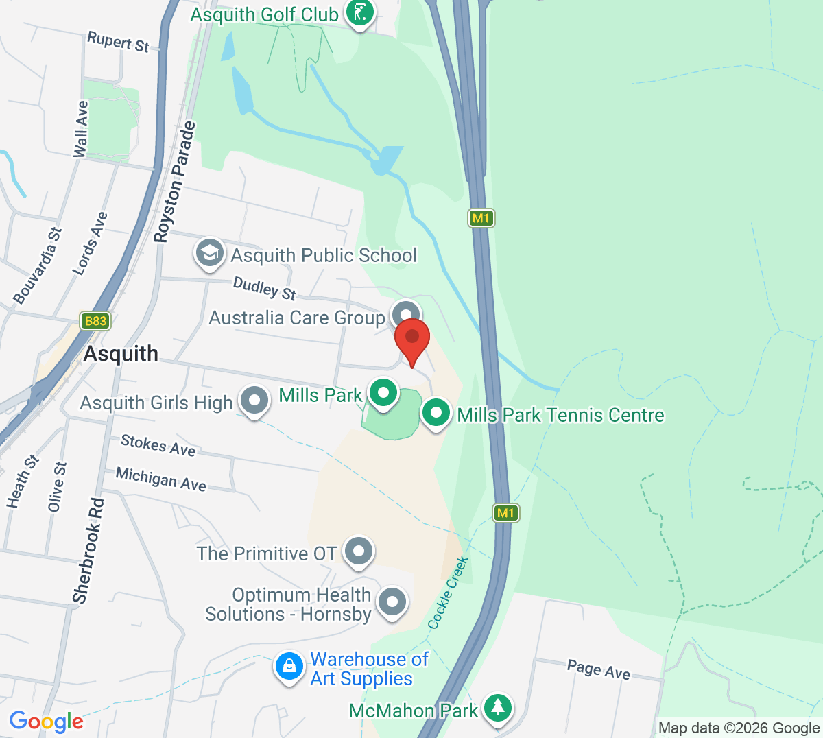 Map of Mills Park Tennis Centre