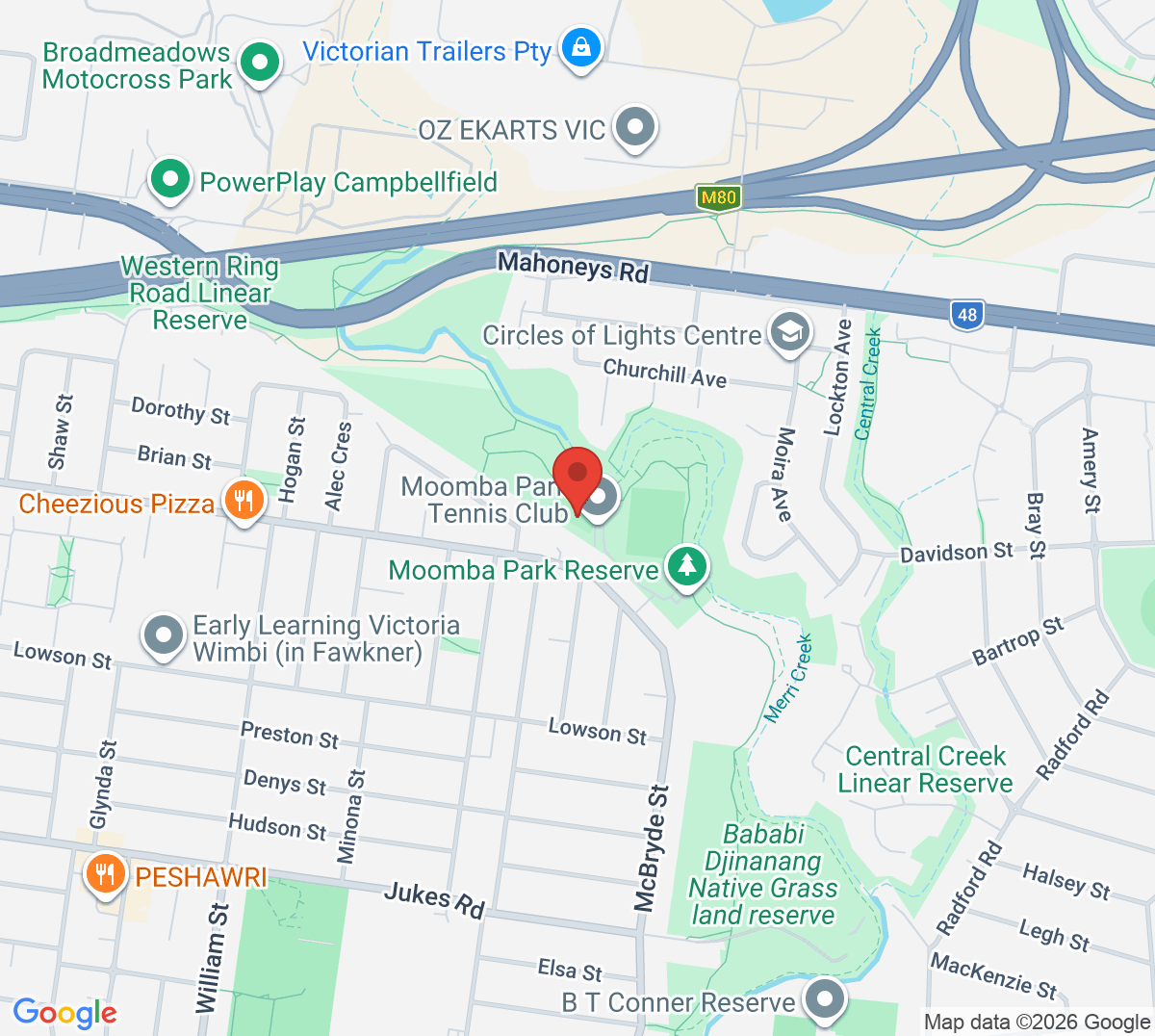 Map of Moomba Park Tennis Club