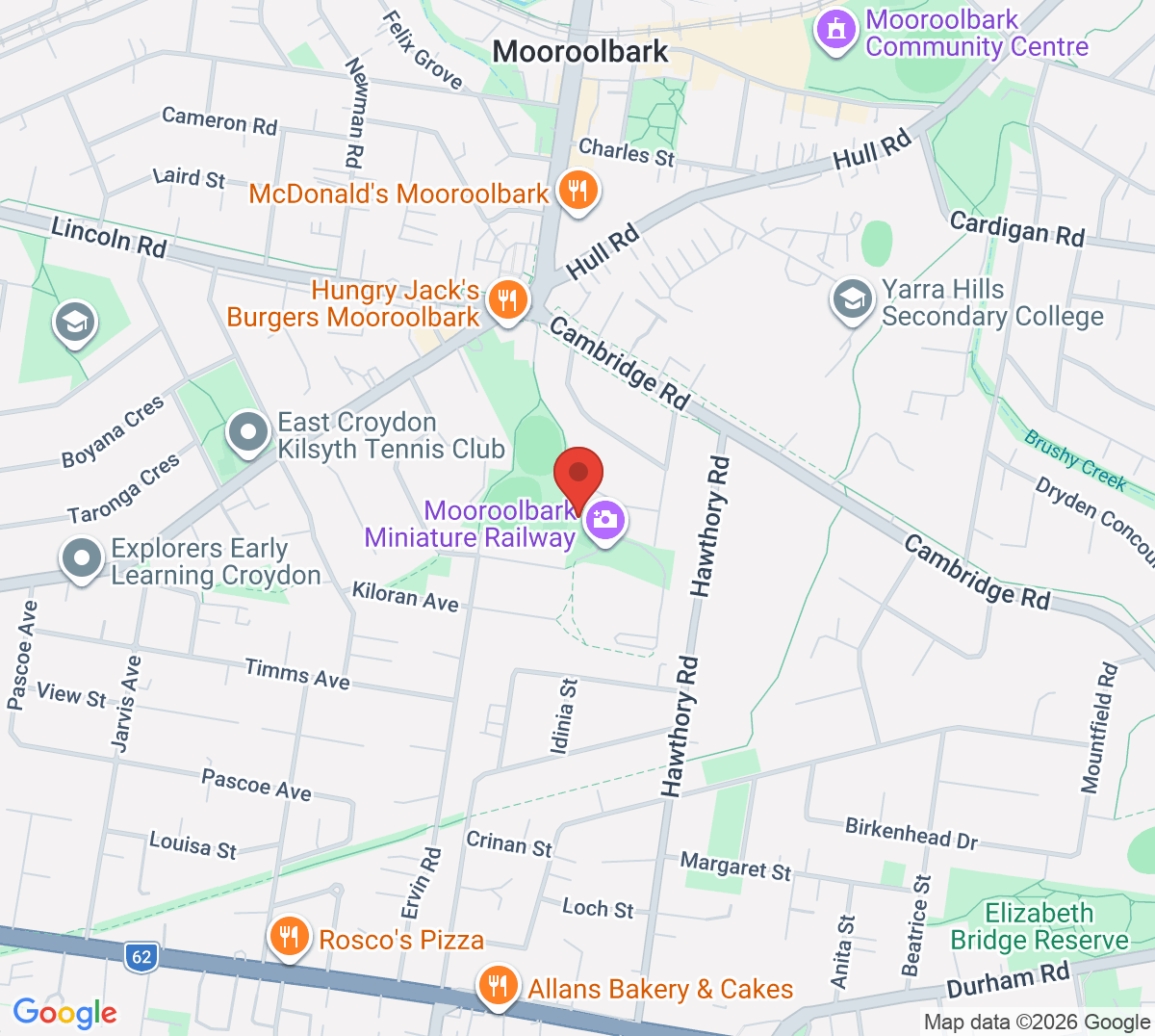 Map of Mooroolbark Tennis Club