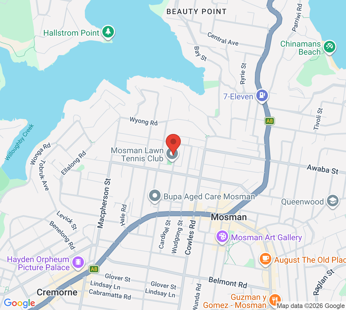 Map of Mosman Lawn Tennis Club