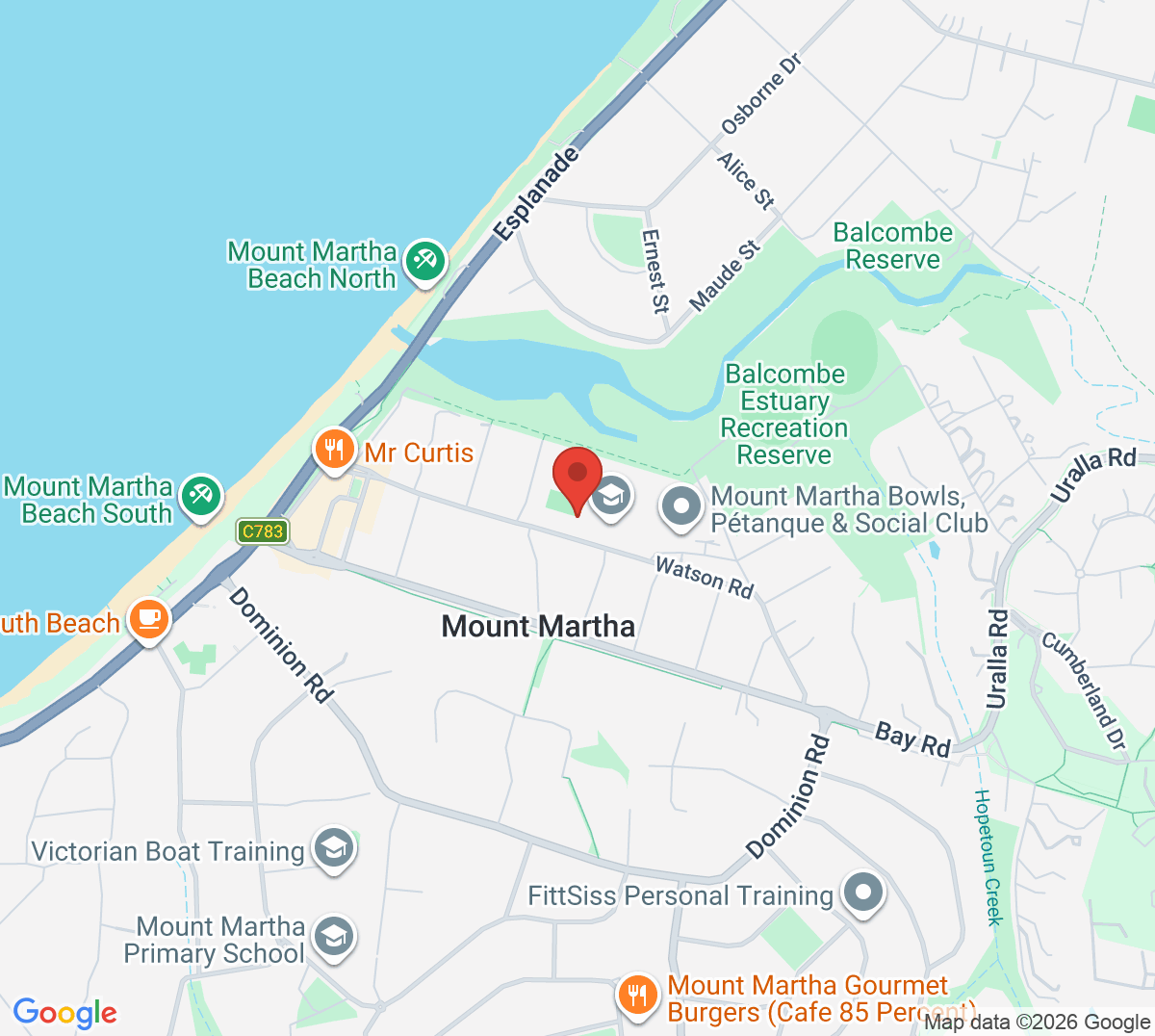 Map of Mount Martha Tennis Club