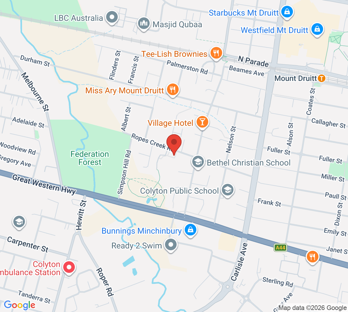 Map of Mount Druitt Park Tennis